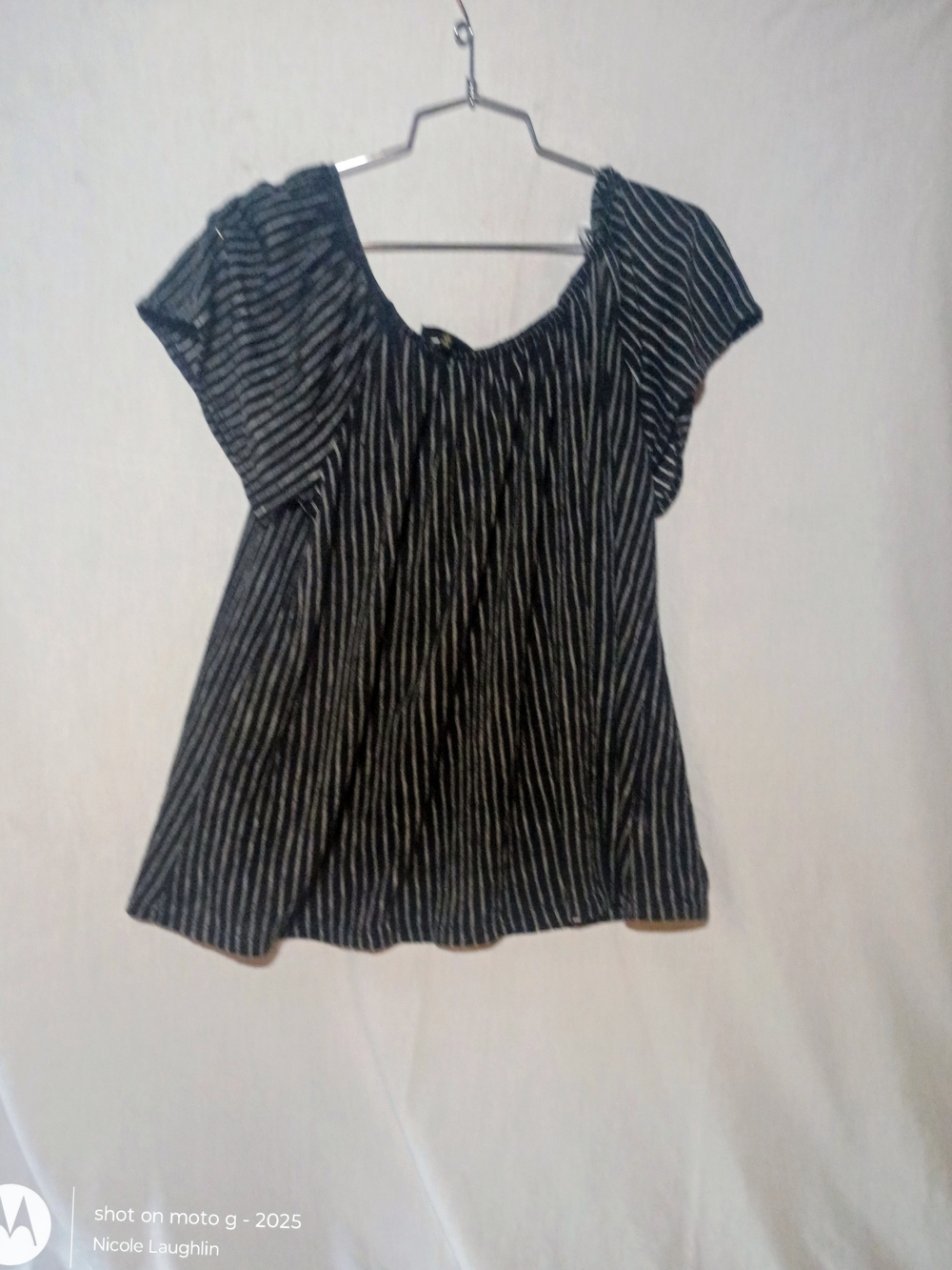 W5 Black and White Striped Scoop Neck Blouse